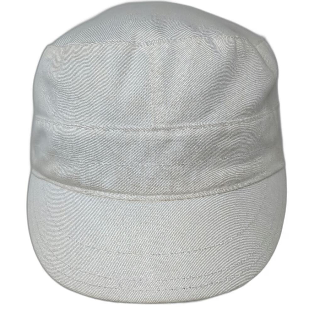 White Army Cap One Size Elastic Back Cotton Cadet Hat Plain Solid Flat Top